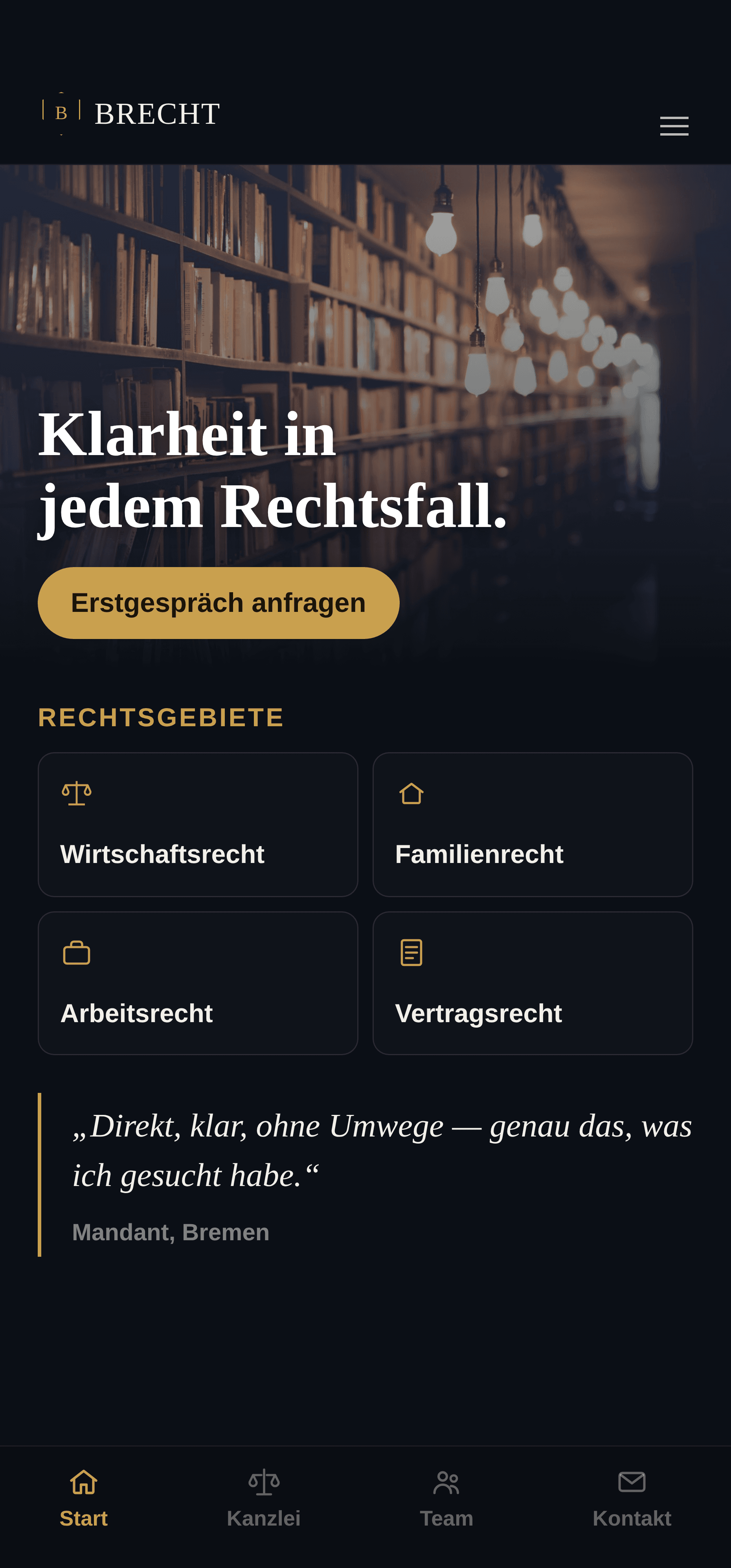 Konzeptprojekt Kanzlei Brecht, mobile Startseite