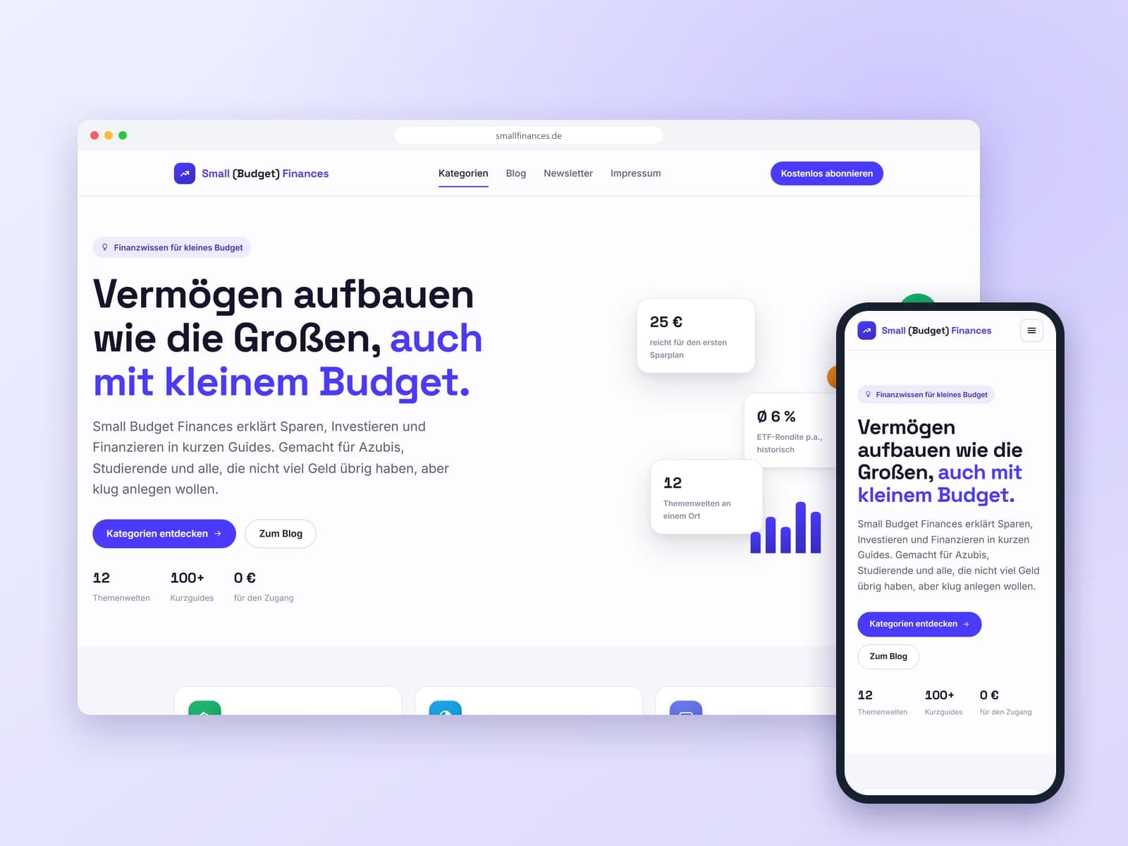 Website von Small Budget Finances auf Desktop und Handy