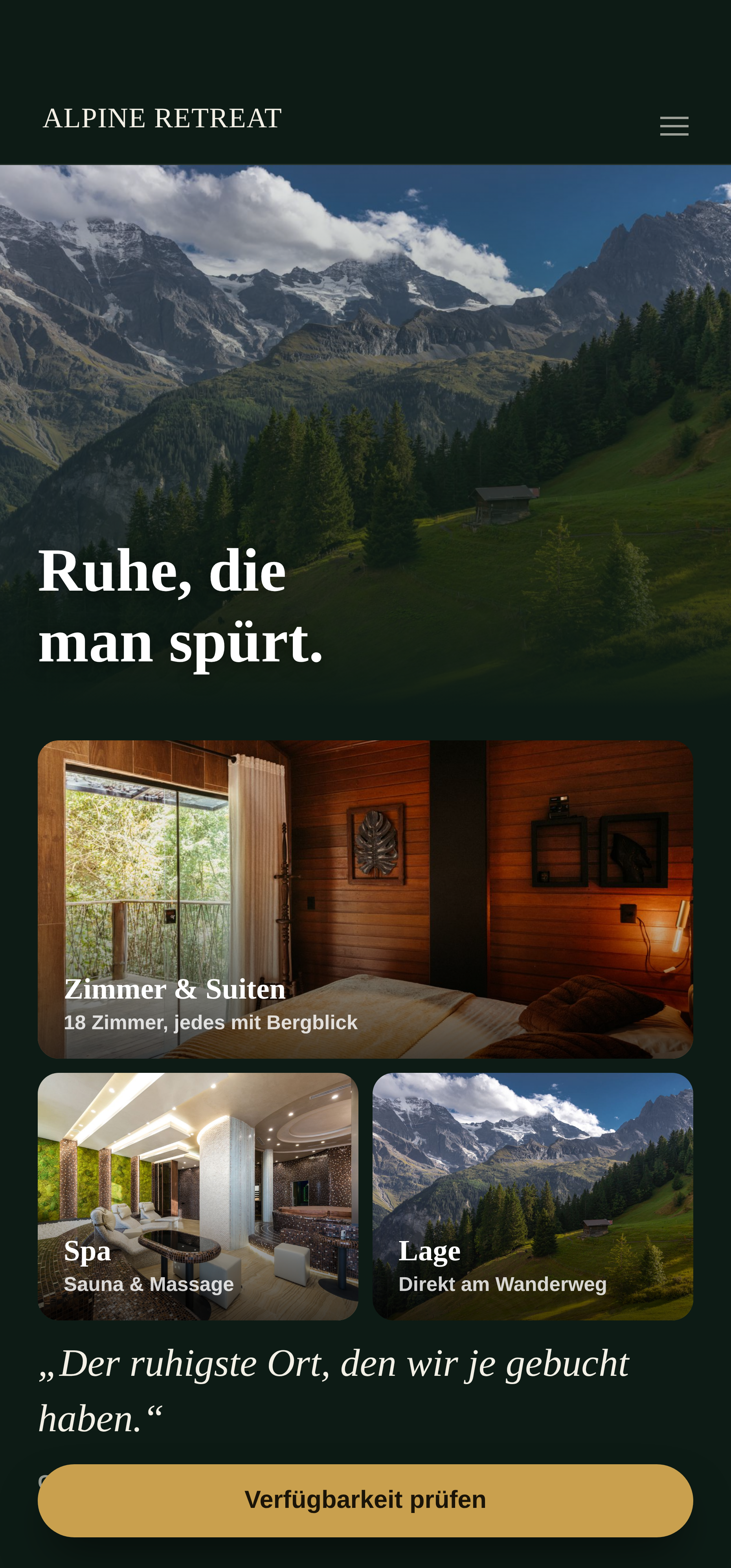 Mobile Ansicht der Alpine-Retreat-Startseite