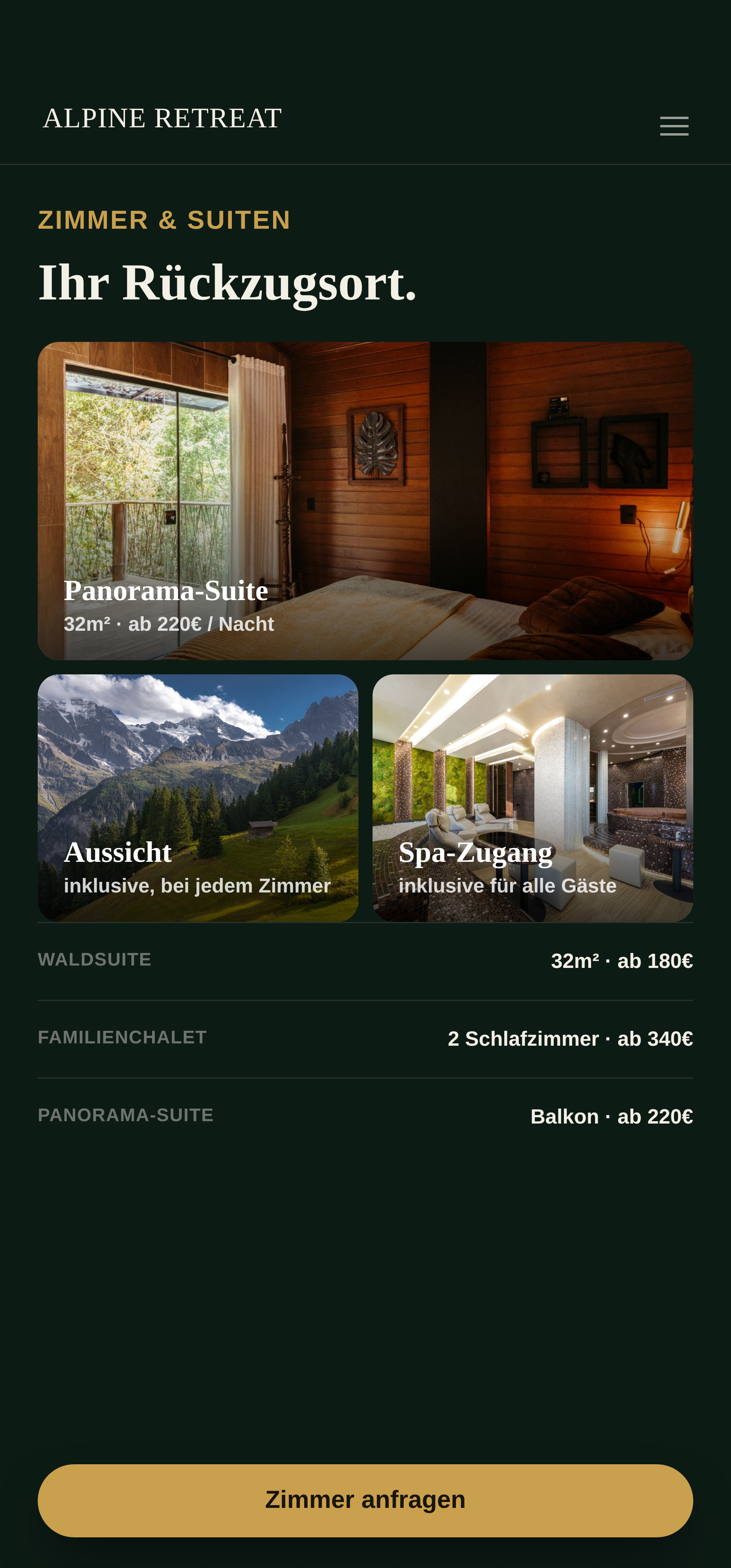 Unterseite Zimmer & Suiten mit Preisen