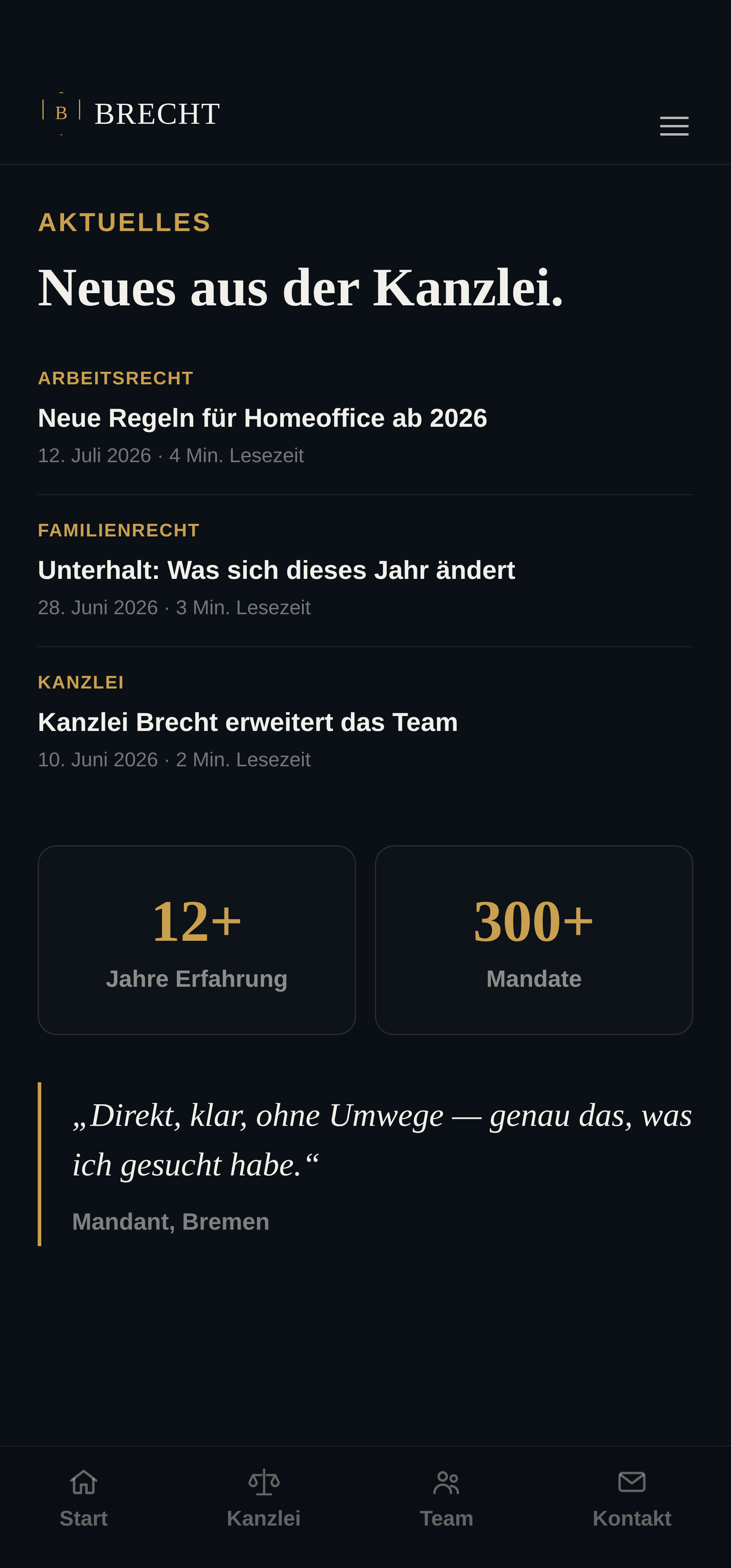 Unterseite Aktuelles mit Kanzlei-News