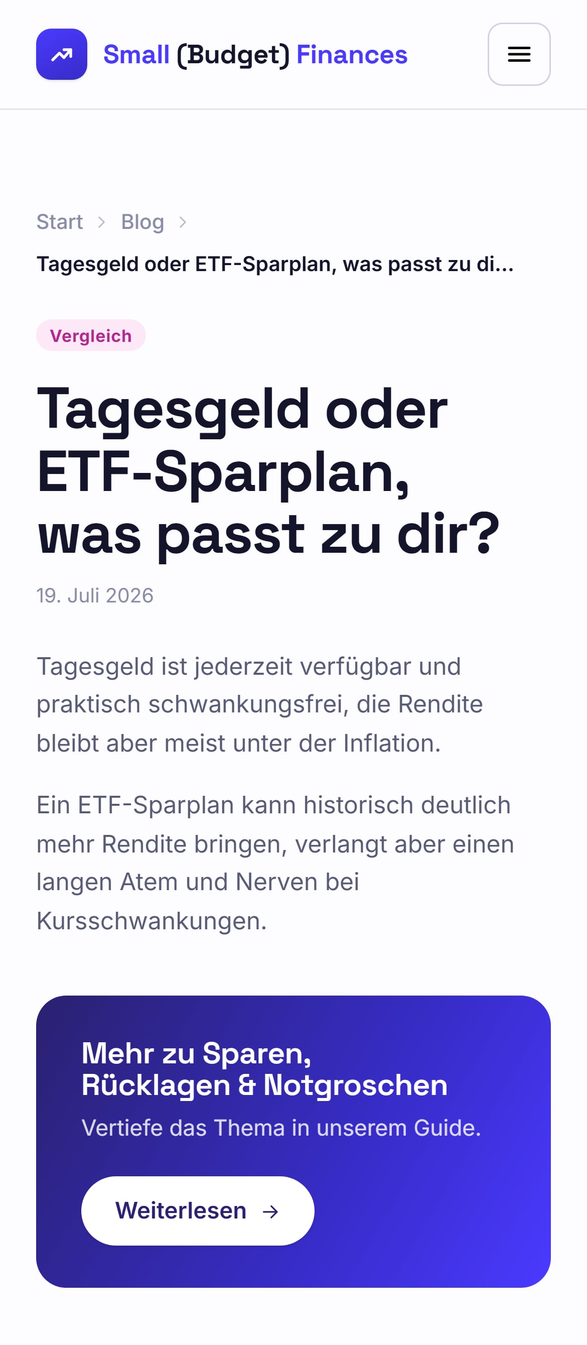 Blogartikel Tagesgeld oder ETF-Sparplan